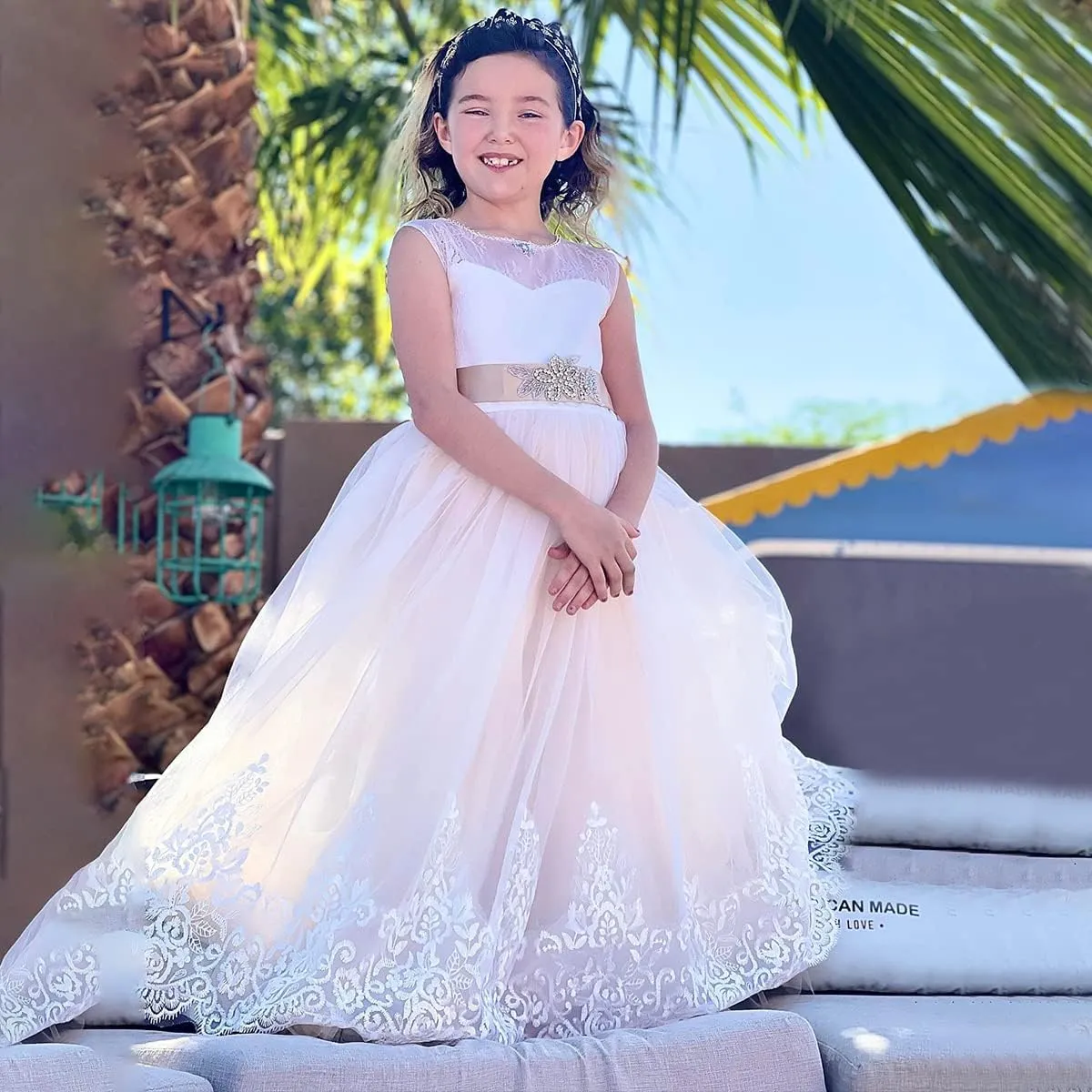 Flower Girl Dress for Wedding Kids Lace Pageant Ball Gowns