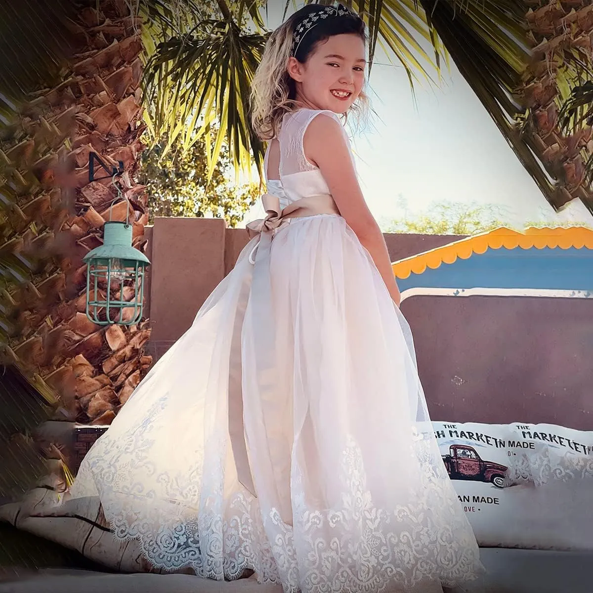 Flower Girl Dress for Wedding Kids Lace Pageant Ball Gowns