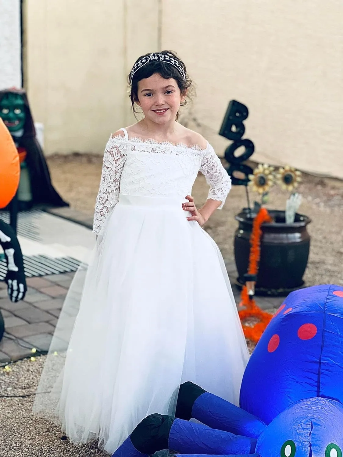 Flower Girl Dress Long Sleeve Kids Lace Pageant Party Christmas Ball Gown First Communion Dresses
