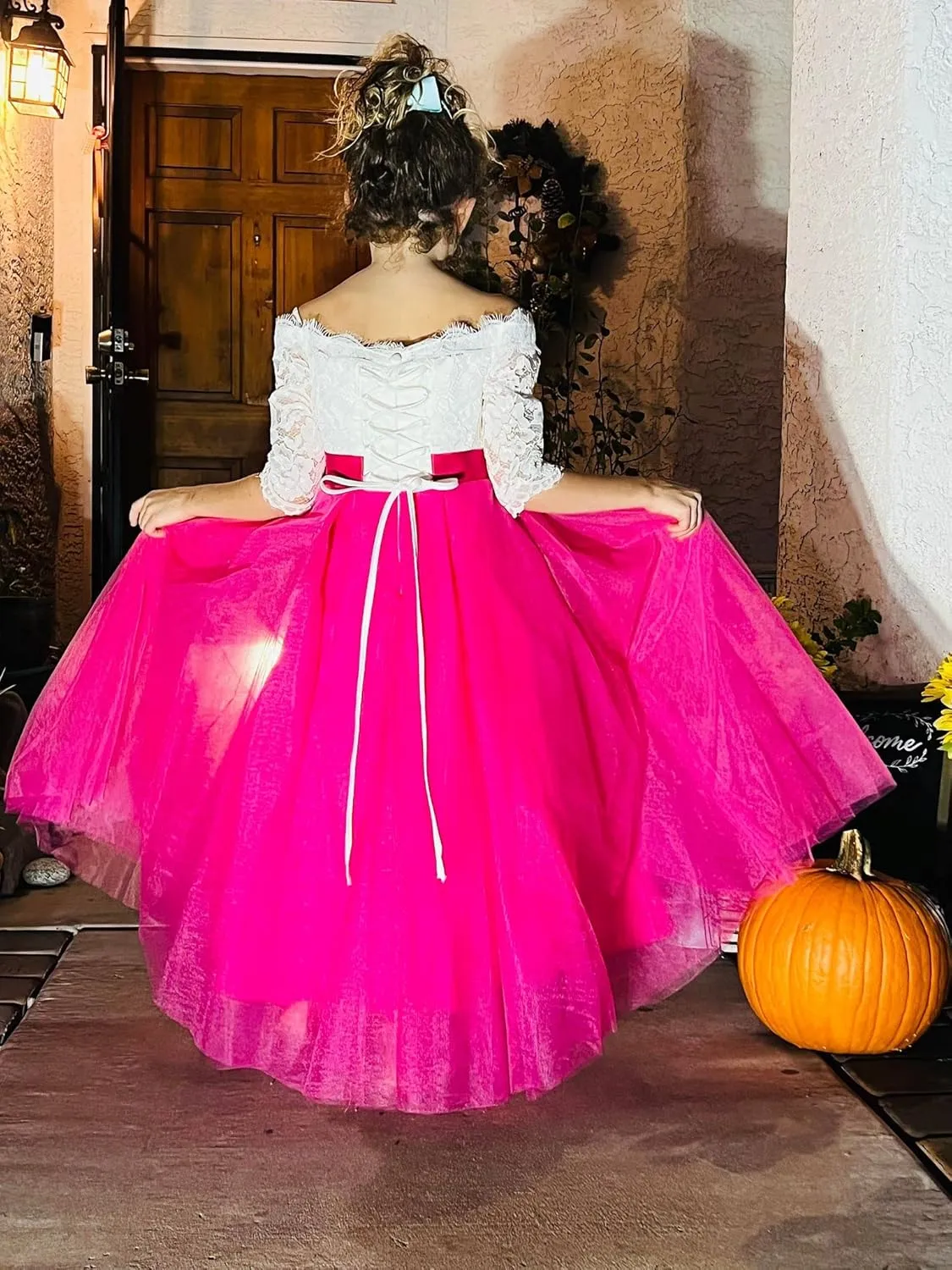 Flower Girl Dress Long Sleeve Kids Lace Pageant Party Christmas Ball Gown First Communion Dresses