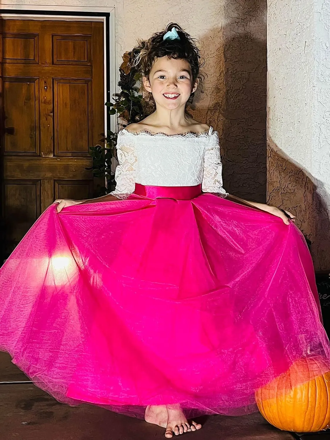 Flower Girl Dress Long Sleeve Kids Lace Pageant Party Christmas Ball Gown First Communion Dresses