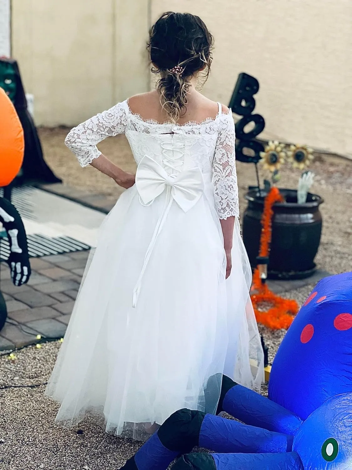Flower Girl Dress Long Sleeve Kids Lace Pageant Party Christmas Ball Gown First Communion Dresses