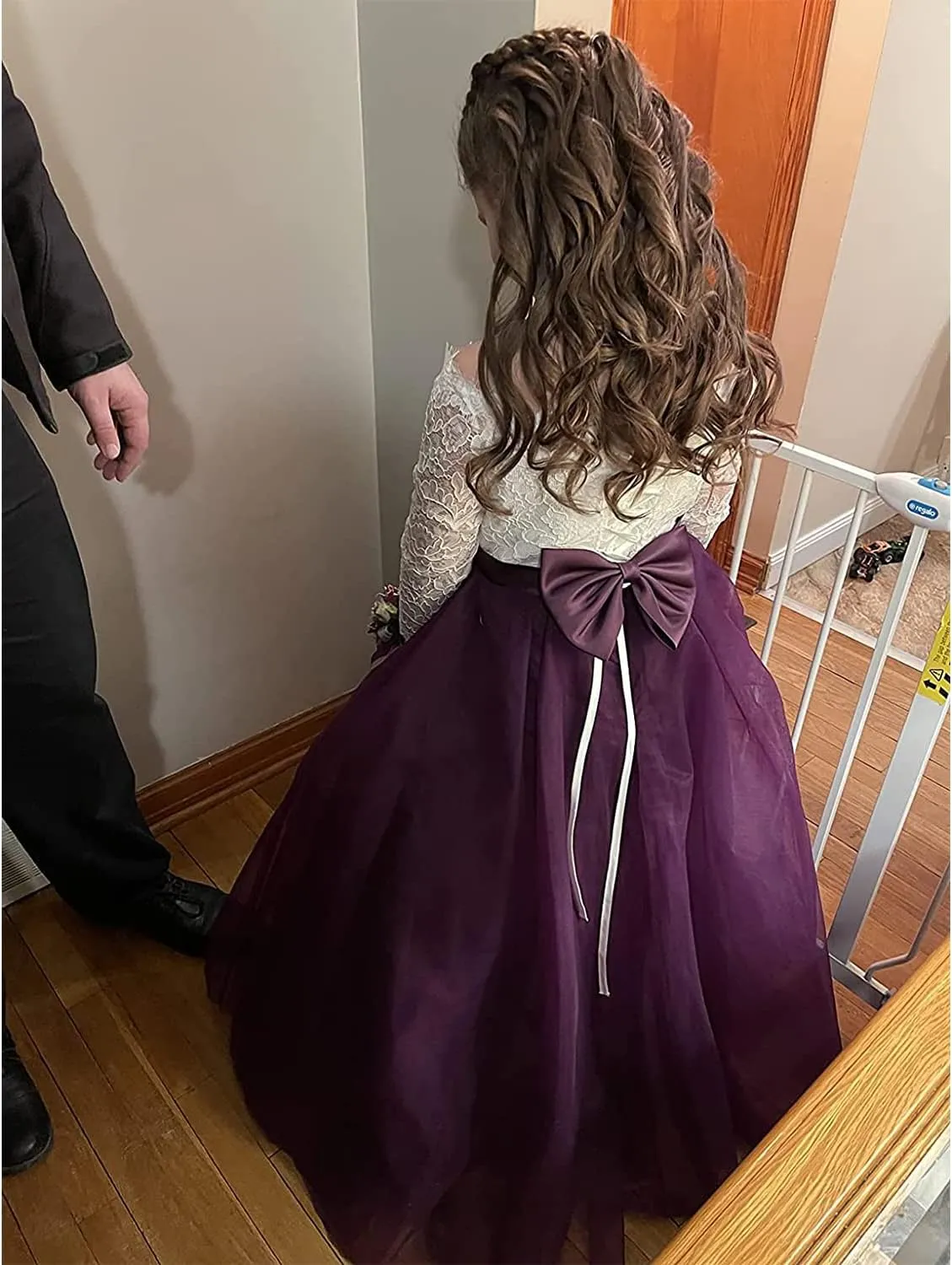 Flower Girl Dress Long Sleeve Kids Lace Pageant Party Christmas Ball Gown First Communion Dresses