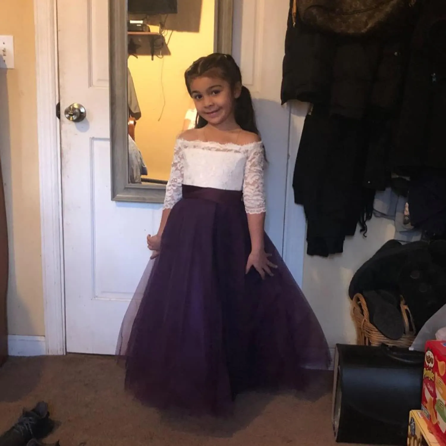 Flower Girl Dress Long Sleeve Kids Lace Pageant Party Christmas Ball Gown First Communion Dresses