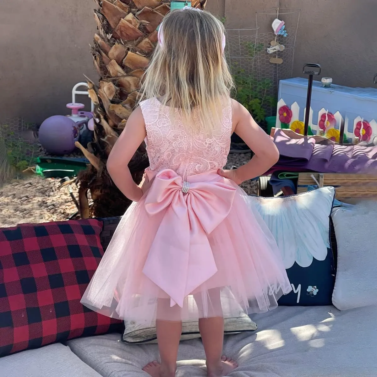 Flower Girl Dress Long Sleeves Lace Top Tulle Skirt Girls Lace Party Dresses