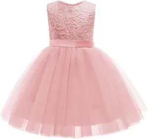 Flower Girl Dress Long Sleeves Lace Top Tulle Skirt Girls Lace Party Dresses