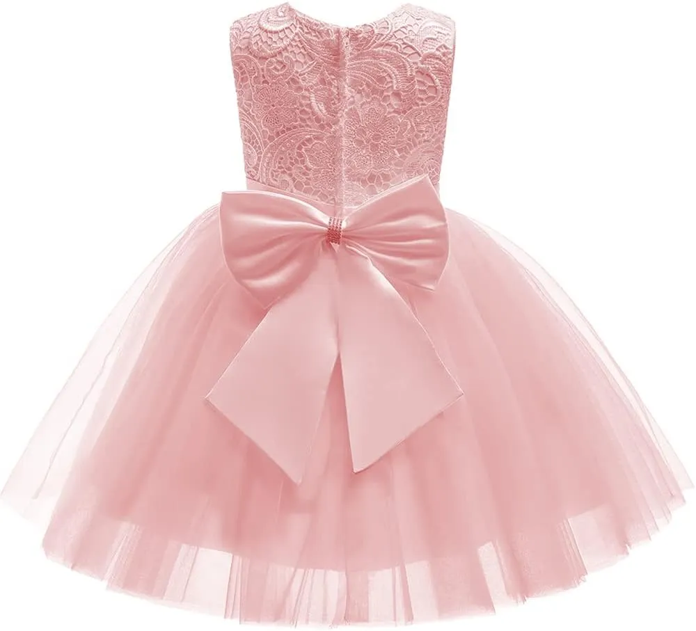 Flower Girl Dress Long Sleeves Lace Top Tulle Skirt Girls Lace Party Dresses
