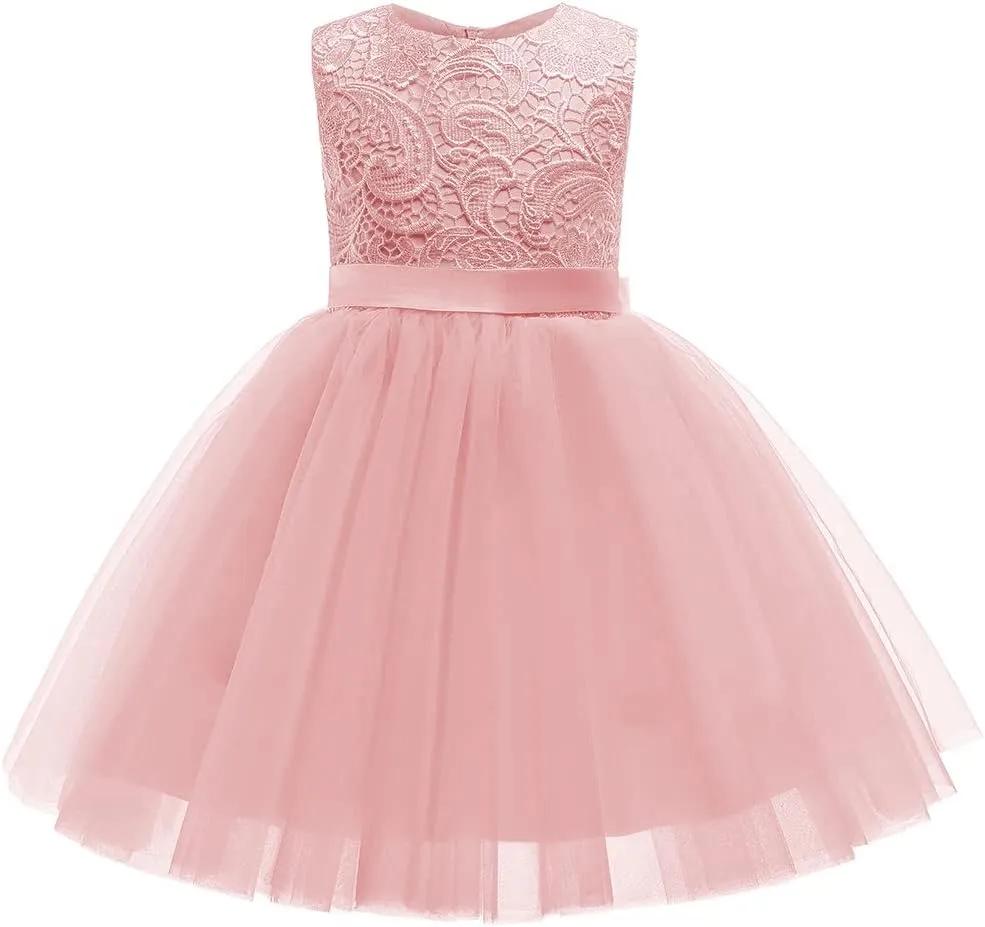 Flower Girl Dress Long Sleeves Lace Top Tulle Skirt Girls Lace Party Dresses