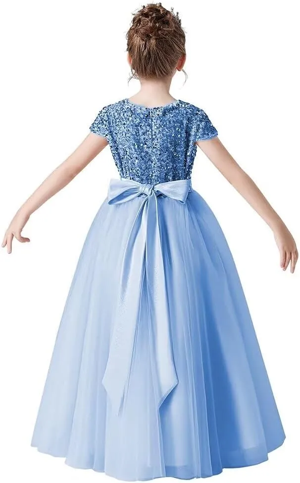 Flower Girl Dresses Wedding Bridesmaid Sequins Tulle Puffy Skirt Girls Birthday Party Pageant Gown Floor Length