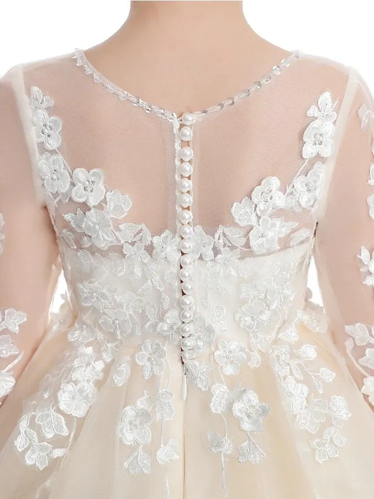 Flower Girls Dresses for Wedding Lace Appliques Birthday Party Gowns First Communnion Dress for Girls PT067
