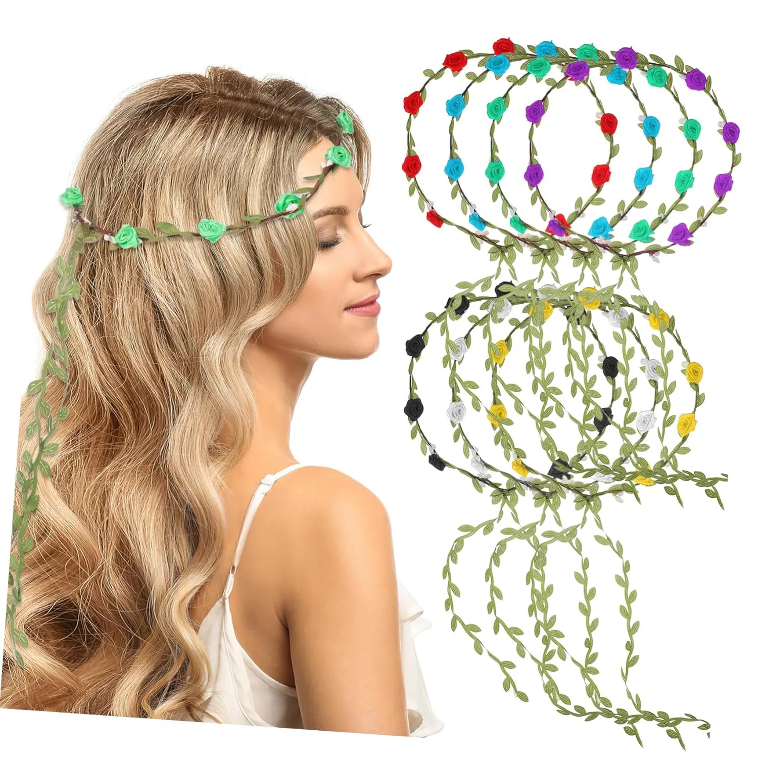 Flower Hair Hoop Headband 7pcs Floral Garland Wedding Headband Flowers Floral Headpiece Hair Accessories
