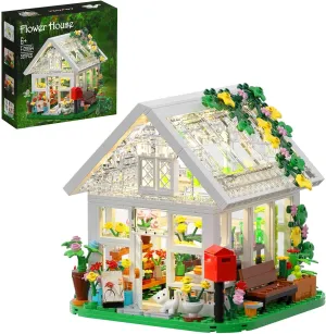 Flower House Building Set, Creative Garden Playset Toy with LED Light, Build a Greenhouse Model, Great Gift for Friends or Girls (597 Pieces)