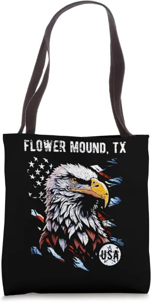 Flower Mound TX Patriotic Eagle USA Flag Vintage Design Tote Bag