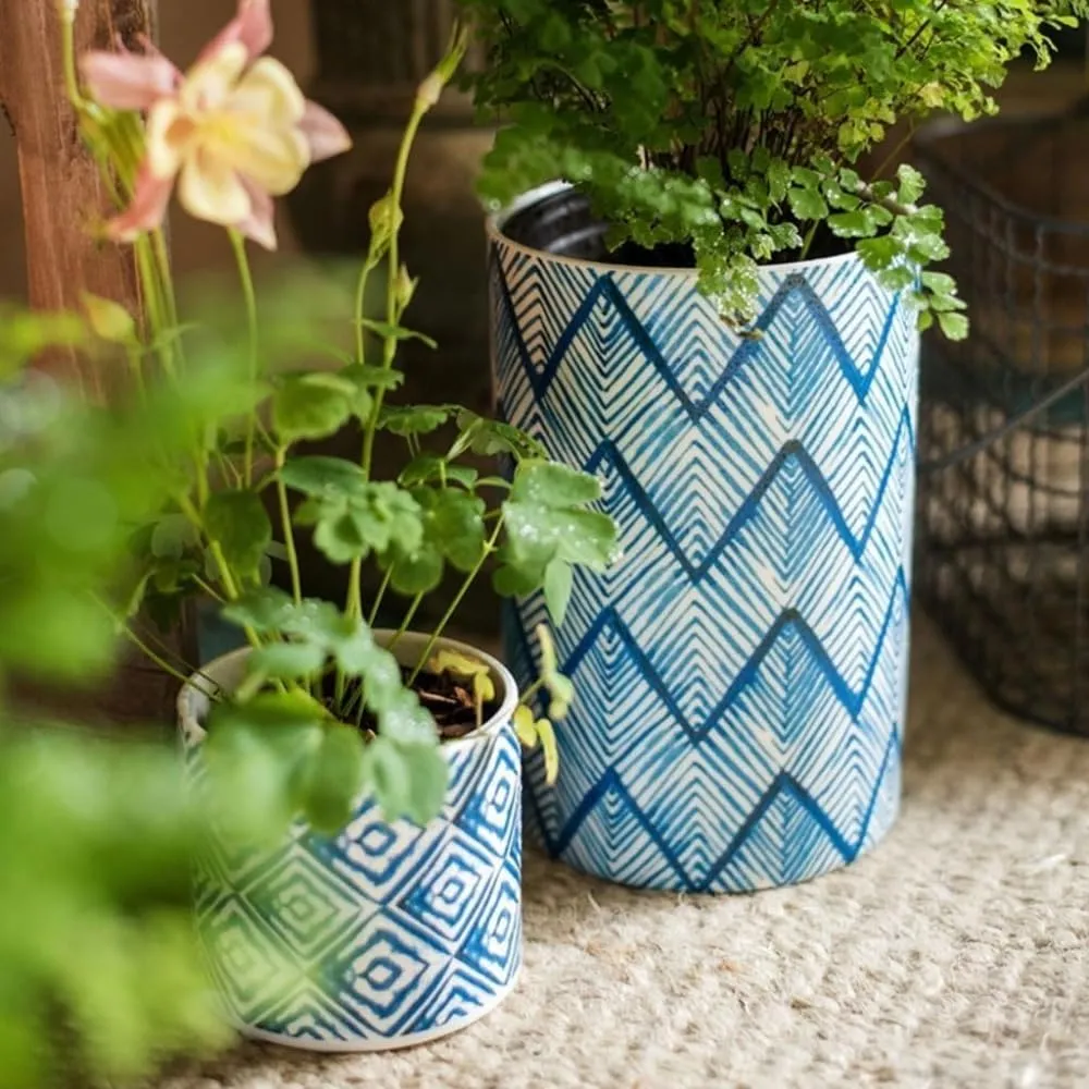 Flower Pot Small Flower Pot Ceramic Flower Pot Coffee Table Office Desktop Decorative Flower Pot Blue Printed Flower Pot Vase Plant Pots-C,E