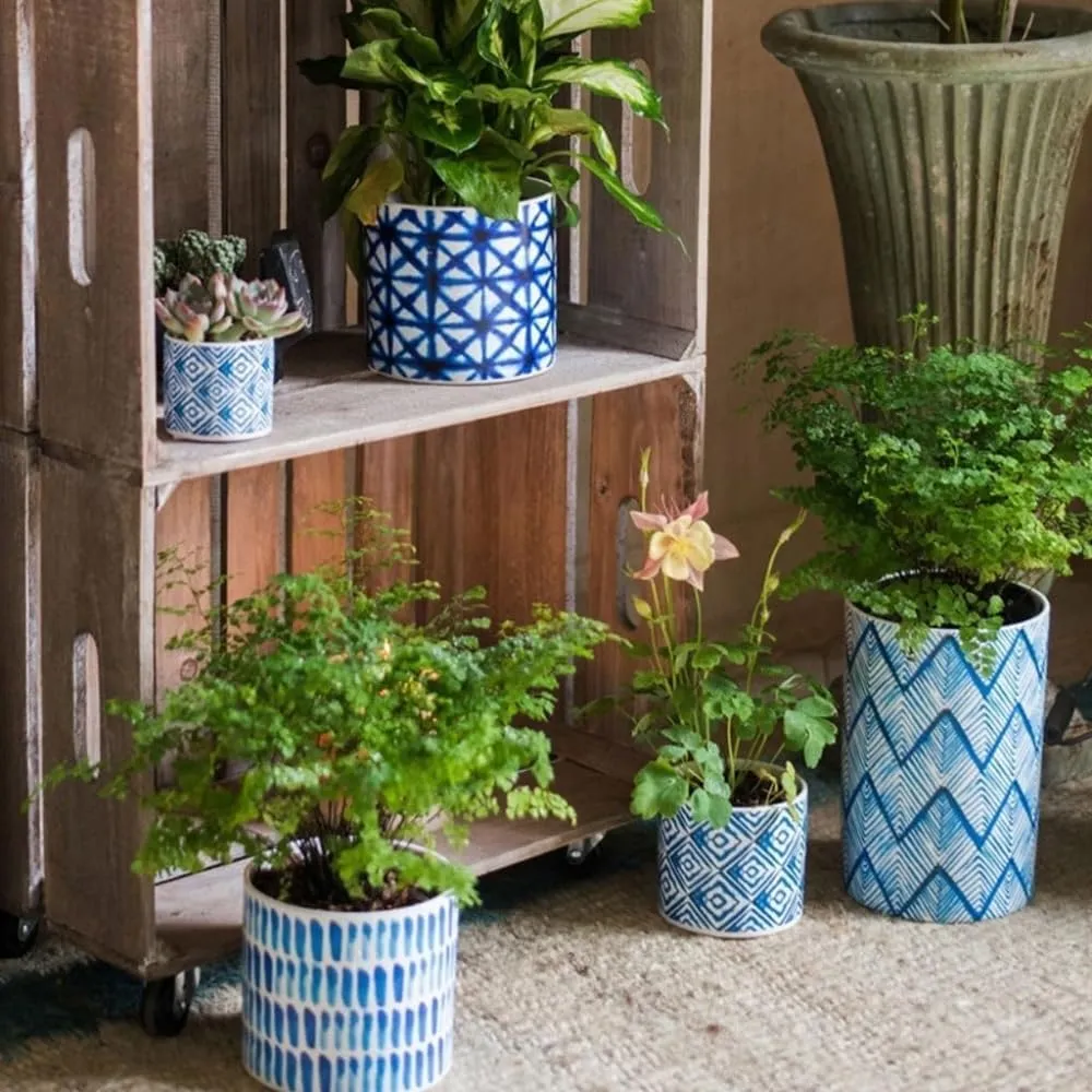 Flower Pot Small Flower Pot Ceramic Flower Pot Coffee Table Office Desktop Decorative Flower Pot Blue Printed Flower Pot Vase Plant Pots-C,E