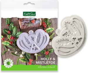 Flower Pro Holly & Mistletoe Silicone Mold For Cake Decorating & Crafts. For Gum Paste, Sugar Paste & Air Dry Clay From Katy Sue Fondant, Silicone Molds & Air Dry Clay Molds