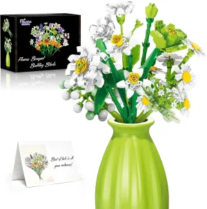 Flowers Bouquet Building Blocks Set,Flowers Building Kits,Daffodils Construction Blocks,750 Pieces Wildflower Bouquet Toy Bricks with Vase and Postcard, Mother's Day, Birthday
