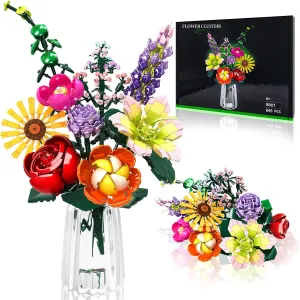 Flowers Bouquet Building Set, 9 Kinds of Flowers Home Office Creative Decorative for Father's Day, Birthdays, Christmas Day Gifts, Gift for 6  Girls Women Adults, No Vase