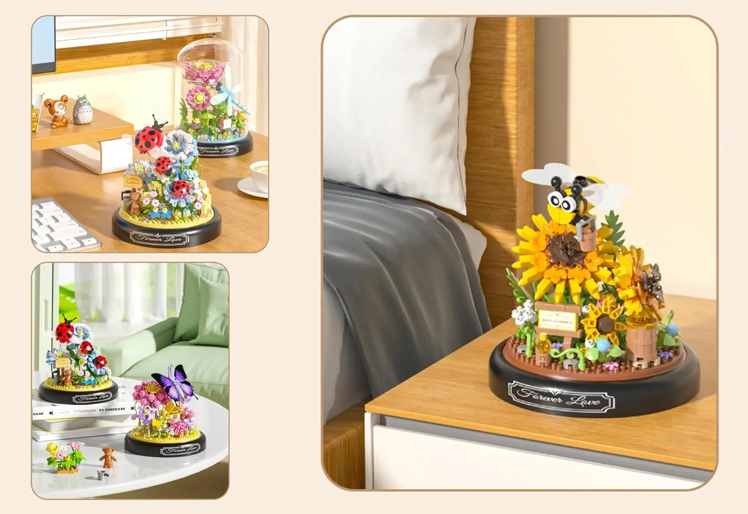 Flowers Butterflies Home Bouquets Building Toy with Dust Cover - Creative Housewarming, Ideal Creative Toy Gift for Moms and Women