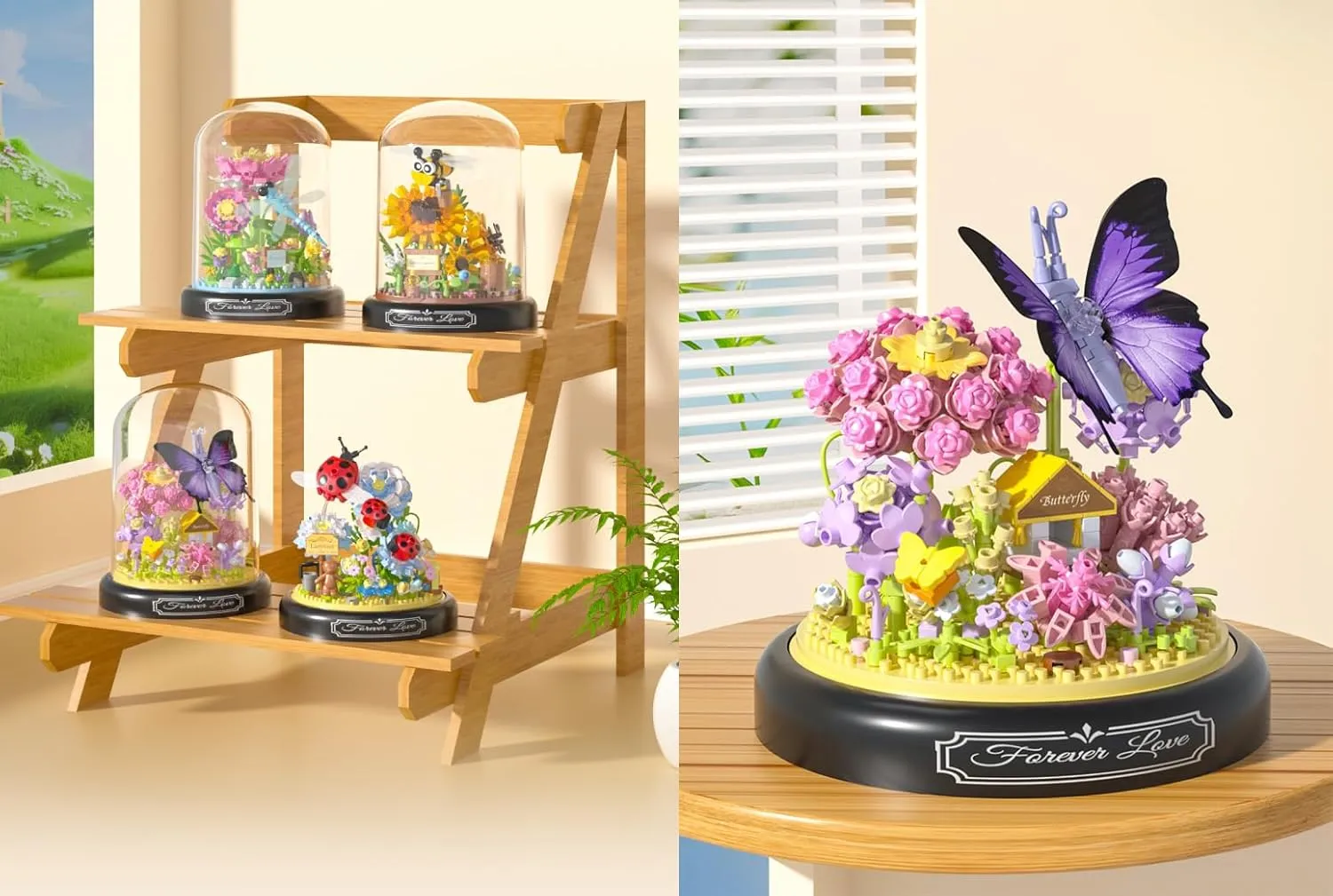 Flowers Butterflies Home Bouquets Building Toy with Dust Cover - Creative Housewarming, Ideal Creative Toy Gift for Moms and Women