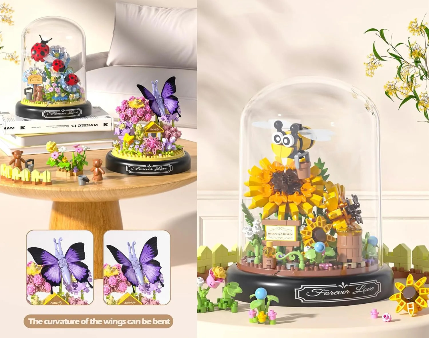 Flowers Butterflies Home Bouquets Building Toy with Dust Cover - Creative Housewarming, Ideal Creative Toy Gift for Moms and Women