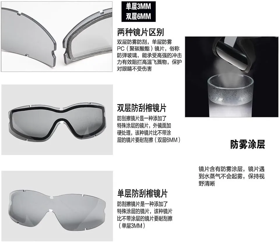 FMA Tactical Goggle Single Double Layer Anti Fog Wind High-Intensity Lenses TB1314, B-bk-g