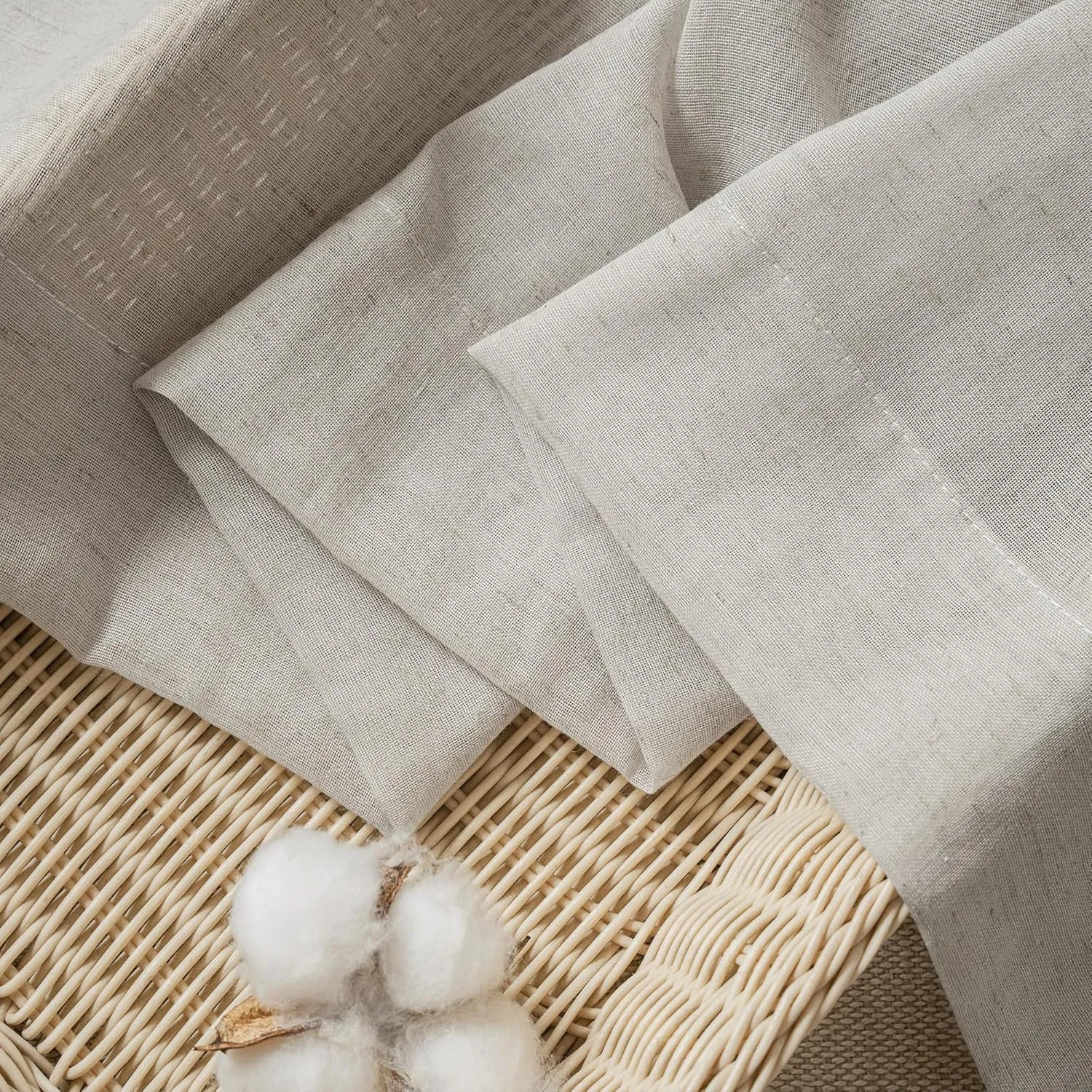 FMFUNCTEX Linen Sheer Curtains for Bedroom, Grey Curtains 96 inches Long for Living Room, Gray Farmhouse French Flax Blend Window Draperies, Rod Pocket 2 Panels Set