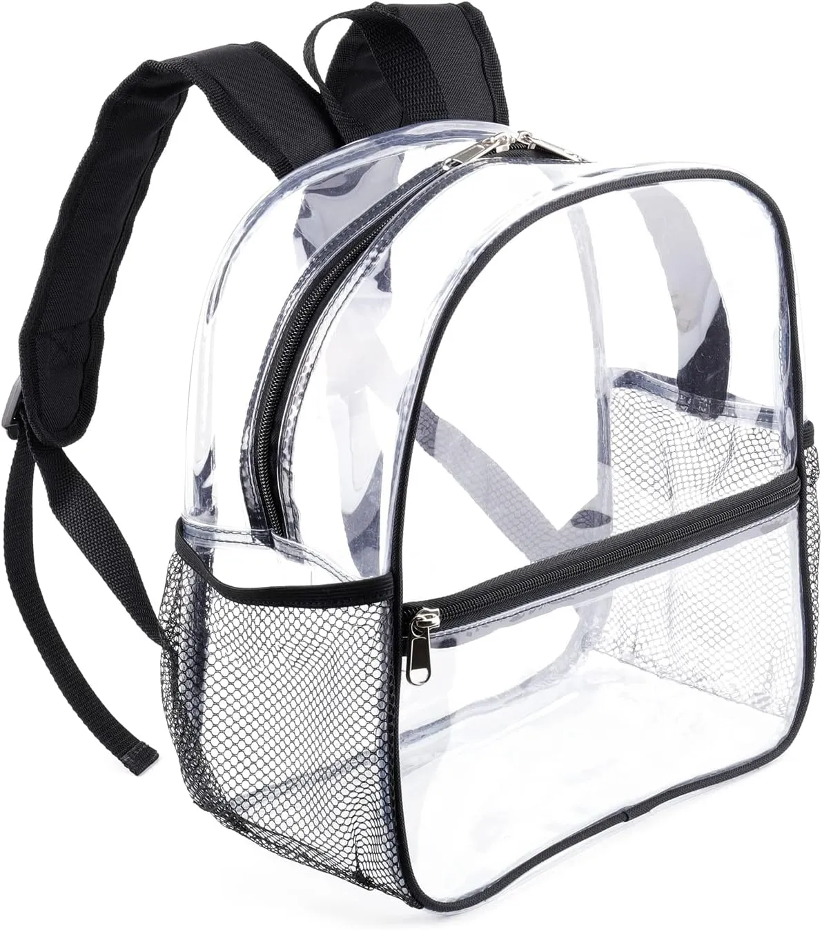 Fomaris Clear Backpack for Stadium Events 12x6x12 Clear Stadium Backpacks for Women, Small Transparent Bag for Sports Concert Festival (Black)