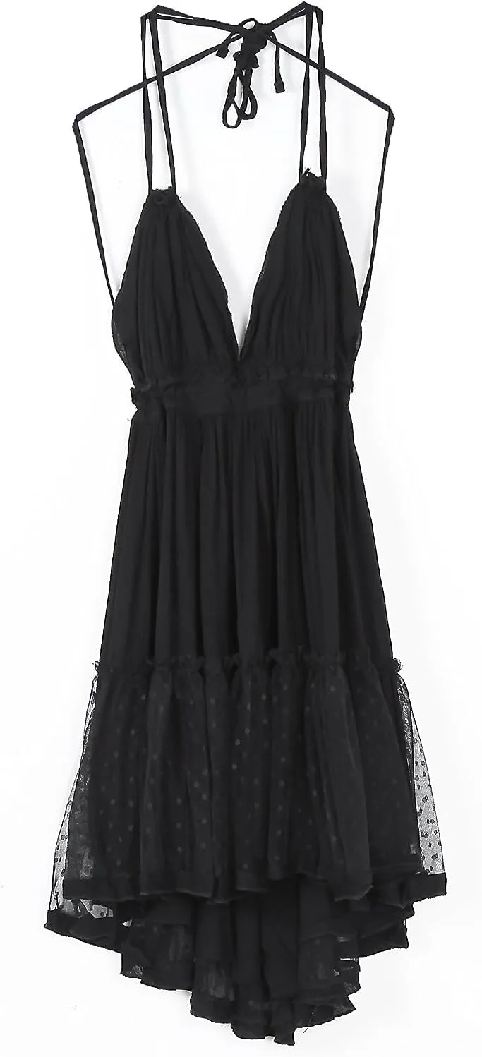 ForeMode Summer Deep V Neck Bohemian Women Mini Short Dress Backless Beach Boho Dress