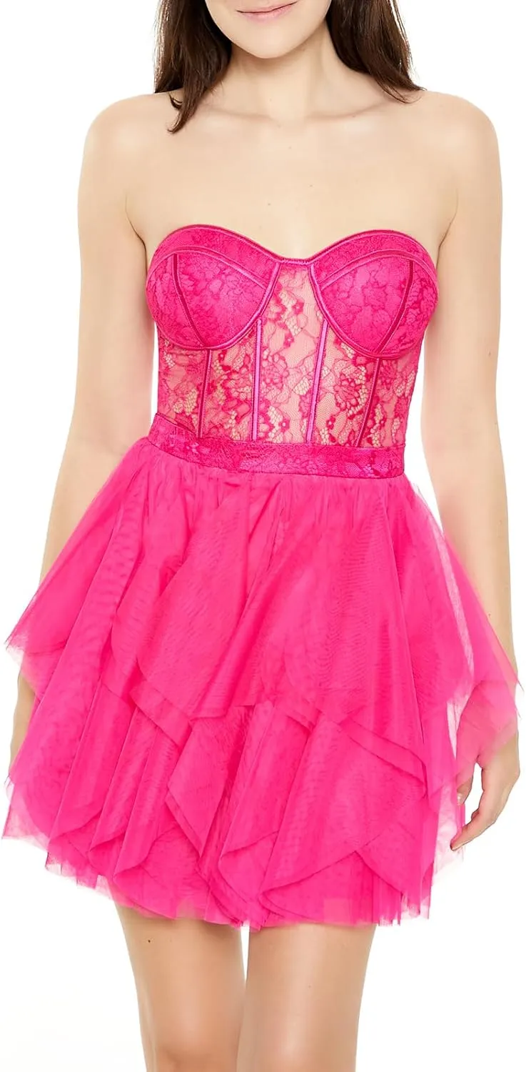 Forever 21 Women's Lace & Tulle Bustier Mini Dress