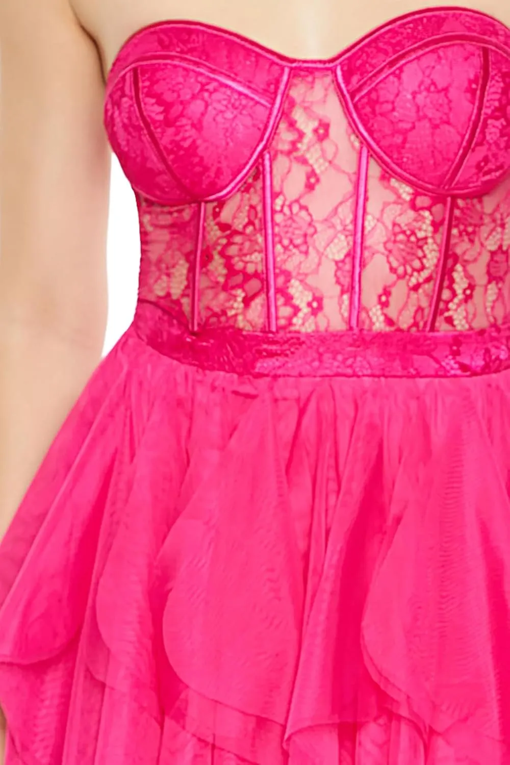 Forever 21 Women's Lace & Tulle Bustier Mini Dress