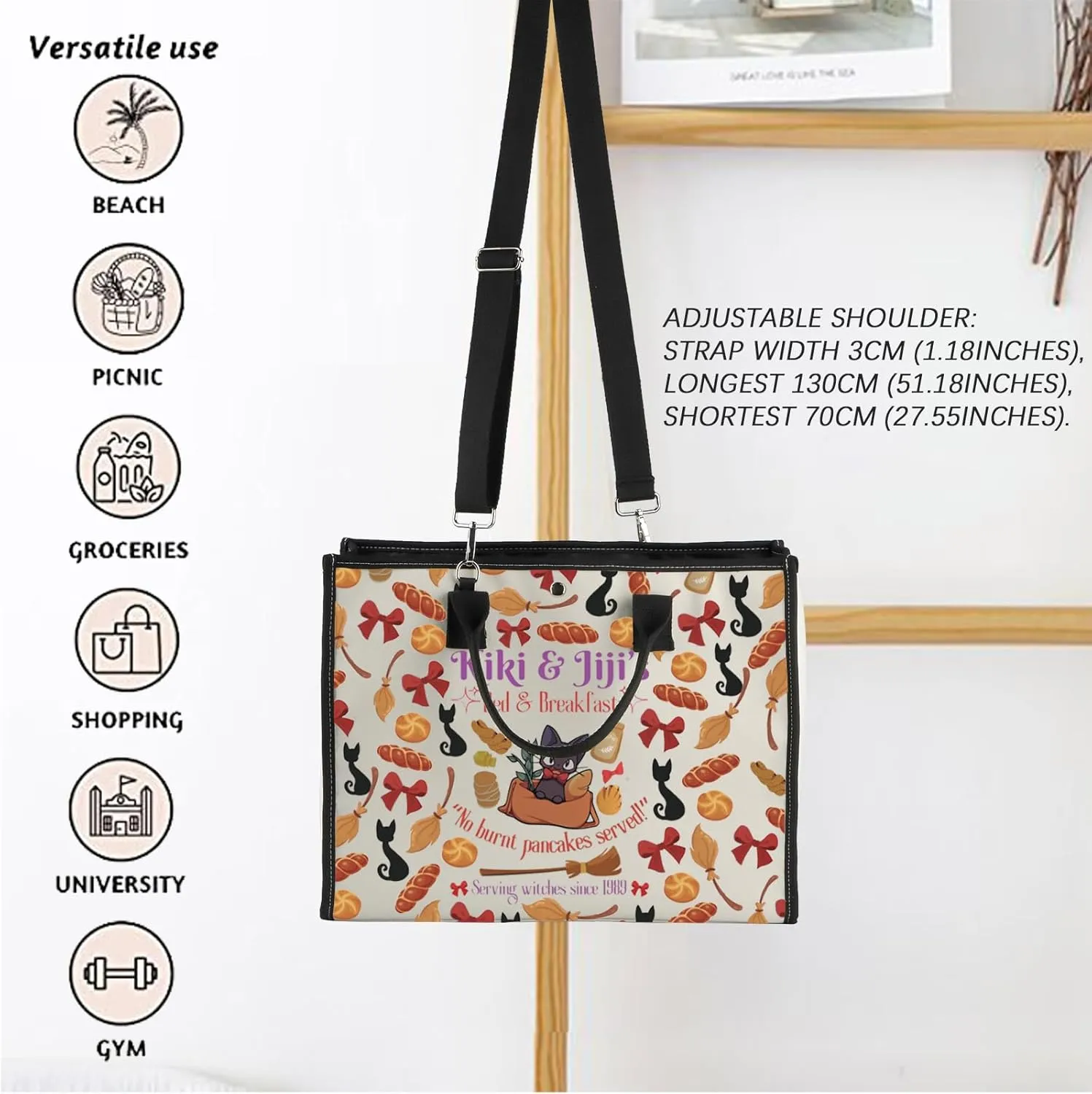 FOTAP Kiki's Anime Lover Gift Kiki&Jiji’s Bed And Breakfast Inspire Tote Bag Black Cat Lover Handbag Animated Movie Gift