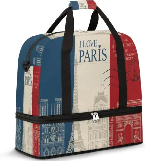 France Flag Paris Tower Foldable Travel Duffel Bag Tote Carry on Luggage Sport Duffle for Women Men Gym Bag Overnight Weekender Bags with Shoe Compartments and Shoulder Strap