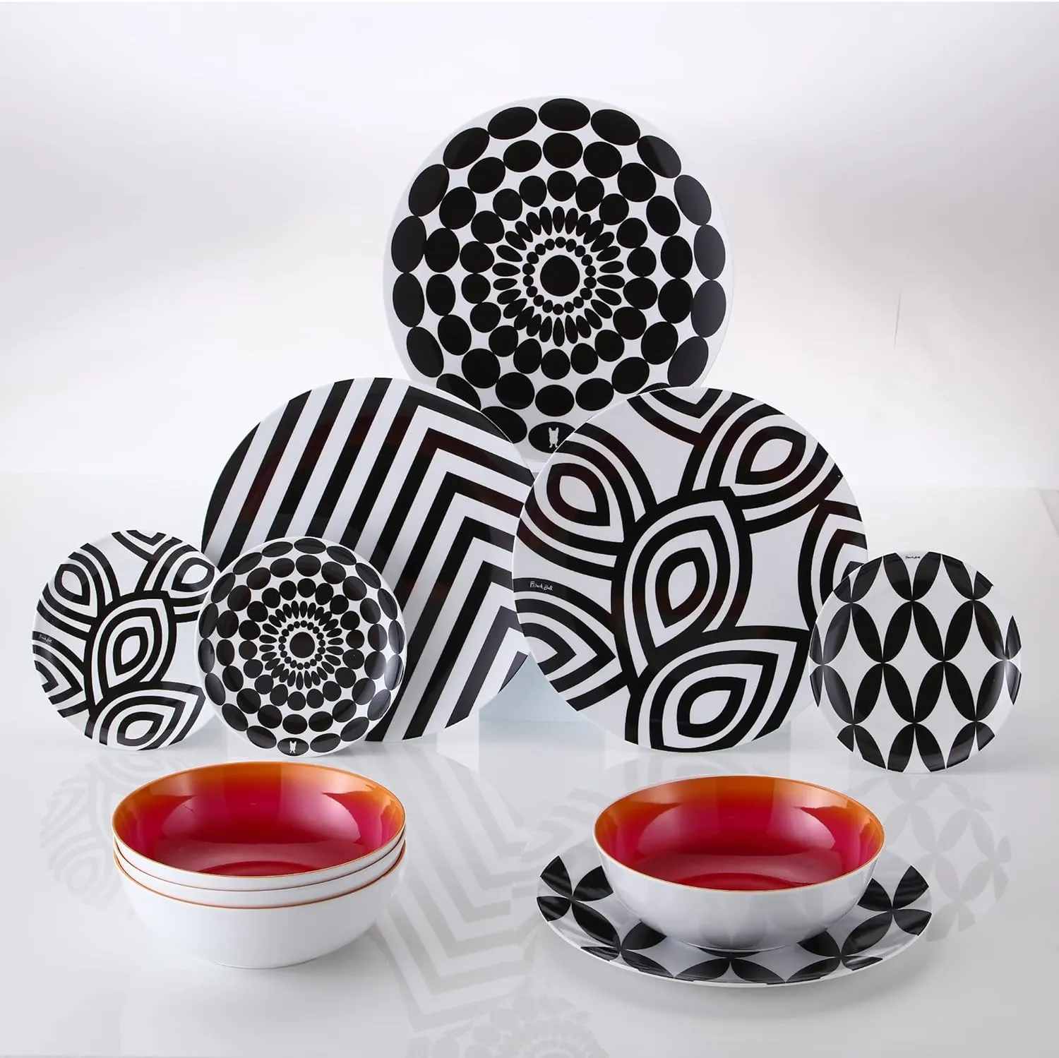 French Bull Melamine Assorted Plates-6 Piece Set -Melamine Dinnerware-Platter, Serving, Party, Platter, Dish (6" Appetizer Plate, Black & White)