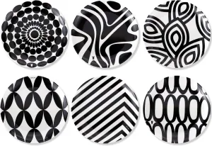 French Bull Melamine Assorted Plates-6 Piece Set -Melamine Dinnerware-Platter, Serving, Party, Platter, Dish (6" Appetizer Plate, Black & White)