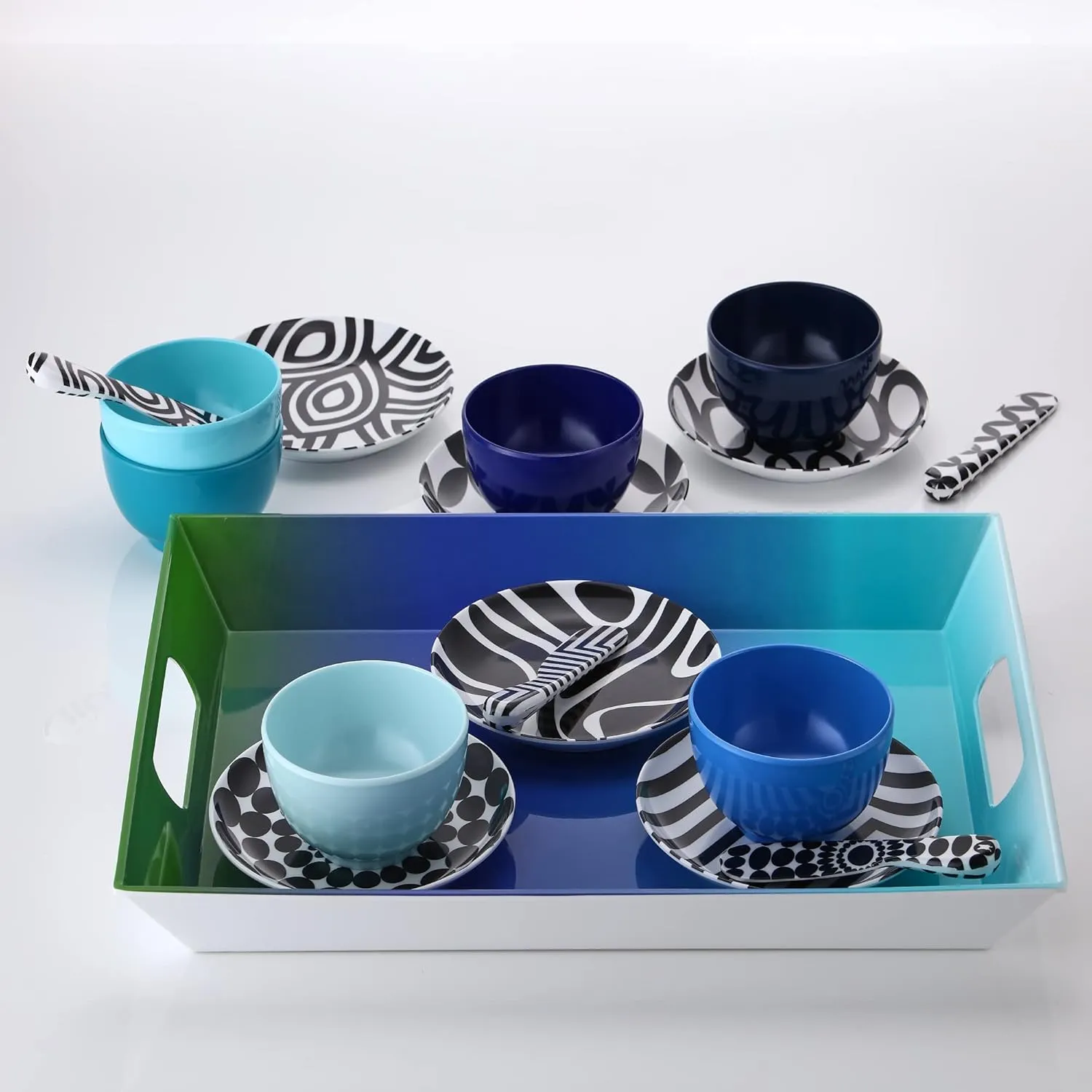 French Bull Melamine Assorted Plates-6 Piece Set -Melamine Dinnerware-Platter, Serving, Party, Platter, Dish (6" Appetizer Plate, Black & White)
