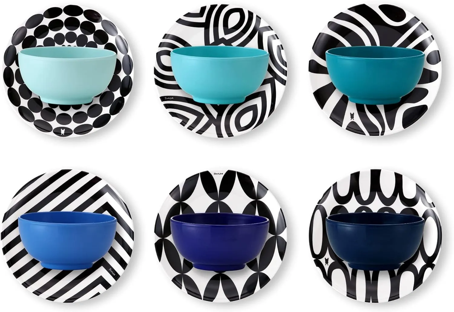 French Bull Melamine Assorted Plates-6 Piece Set -Melamine Dinnerware-Platter, Serving, Party, Platter, Dish (6" Appetizer Plate, Black & White)