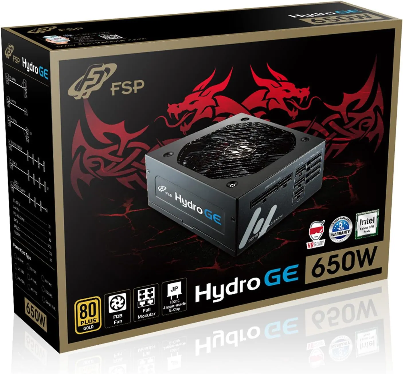 FSP Hydro GE 650W Power Supply, 80 Plus Gold, Full Modular (HGE650)