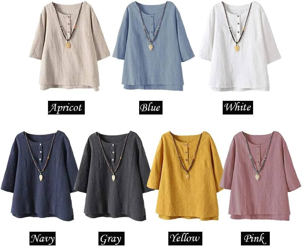 FTCayanz Women's Linen Tops Shirts Summer Casual Jacquard Tunic Blouse