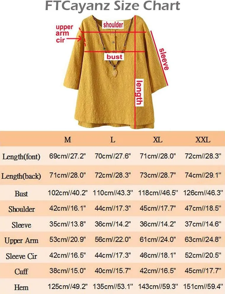 FTCayanz Women's Linen Tops Shirts Summer Casual Jacquard Tunic Blouse