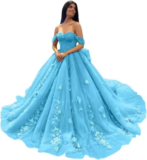 Ftupza 3D Floral Quinceanera Dresses Lace Beaded Party Gowns Off Shoudler Tulle Ball Gown for Sweet 15 16 Dresses