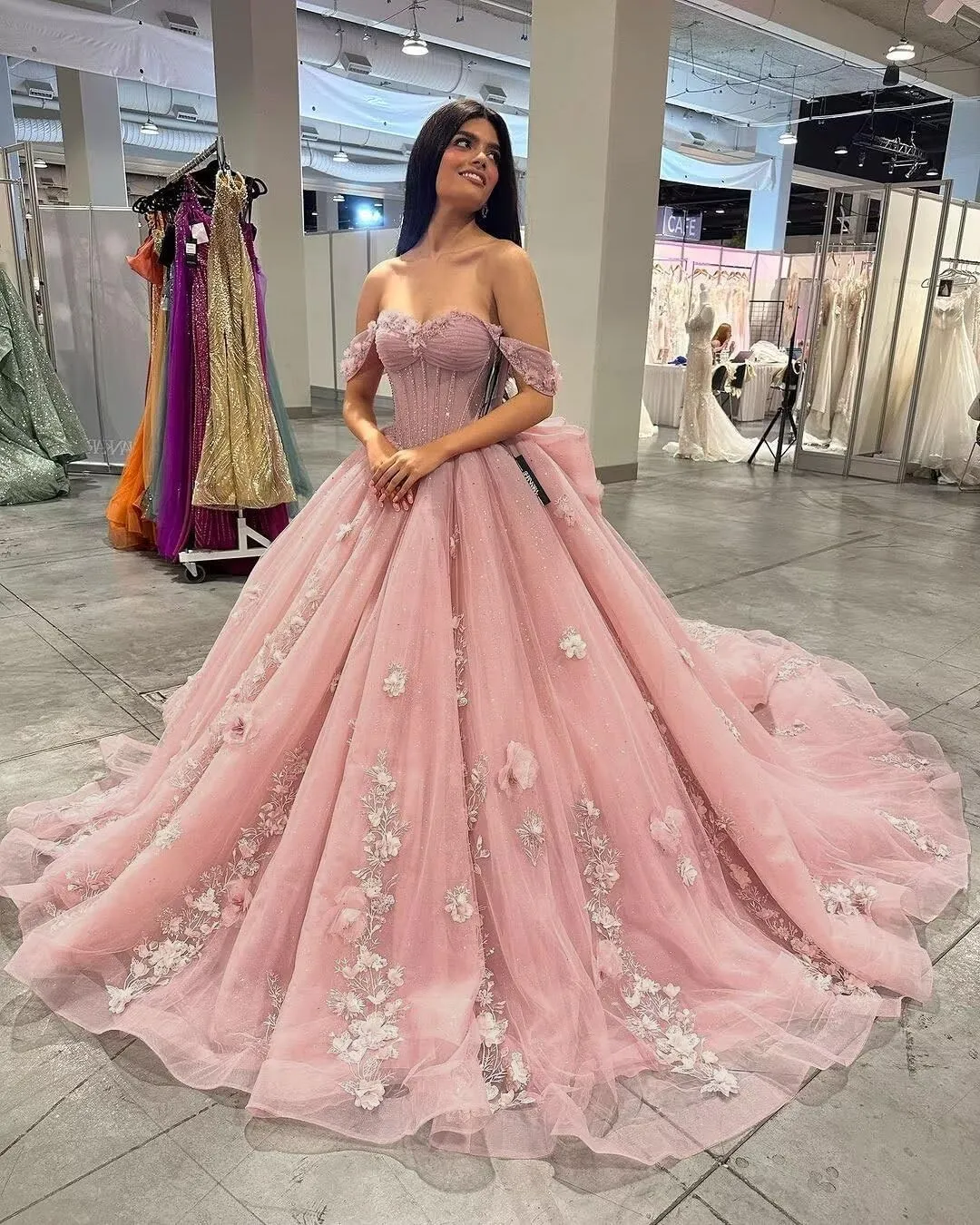 Ftupza 3D Floral Quinceanera Dresses Lace Beaded Party Gowns Off Shoudler Tulle Ball Gown for Sweet 15 16 Dresses