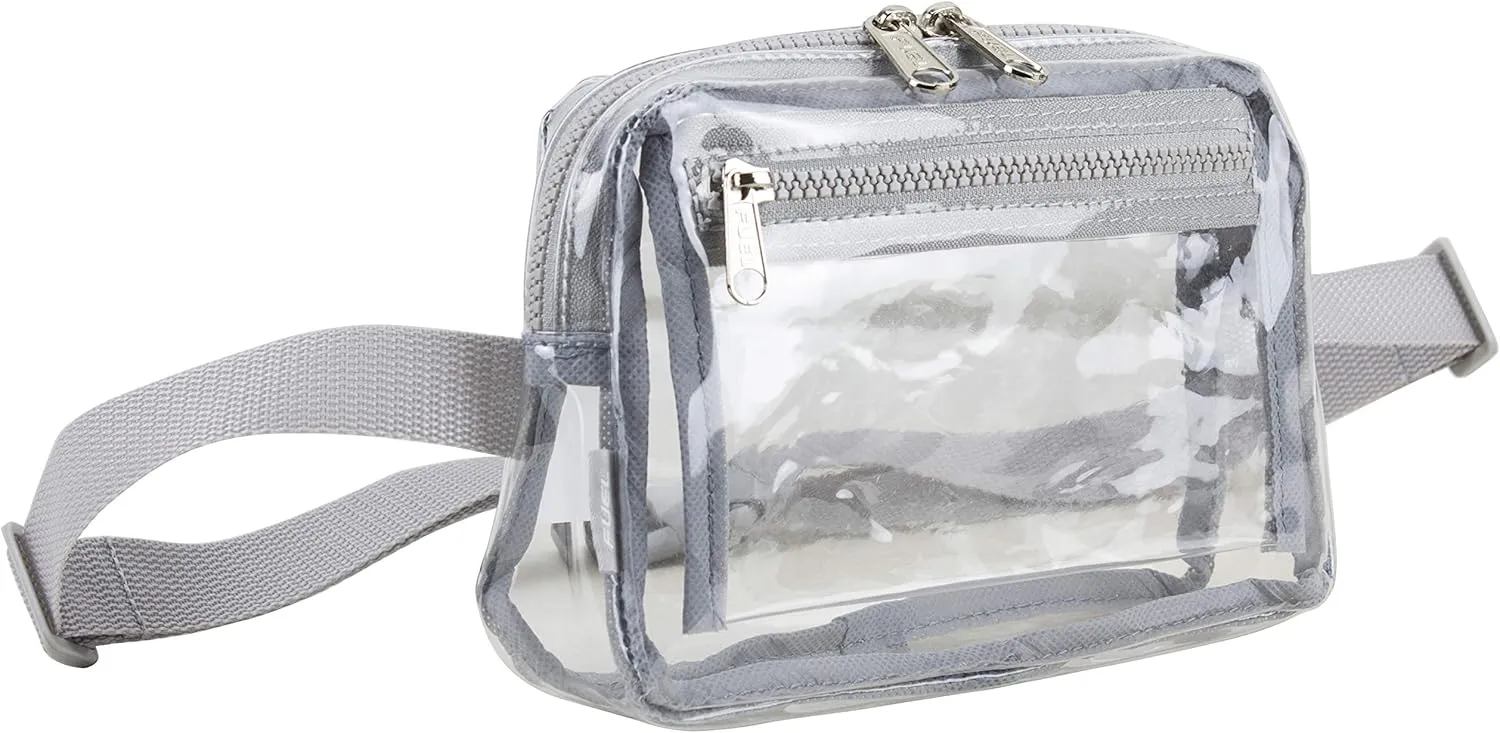 Fuel Transparent Clear Fanny Pack, Stadium Security Approved Adjustable Waist Belt Bag for Running, Hiking, Biking, Travel, Sports, Soft Silver Gray