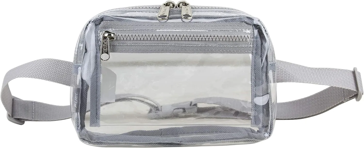 Fuel Transparent Clear Fanny Pack, Stadium Security Approved Adjustable Waist Belt Bag for Running, Hiking, Biking, Travel, Sports, Soft Silver Gray
