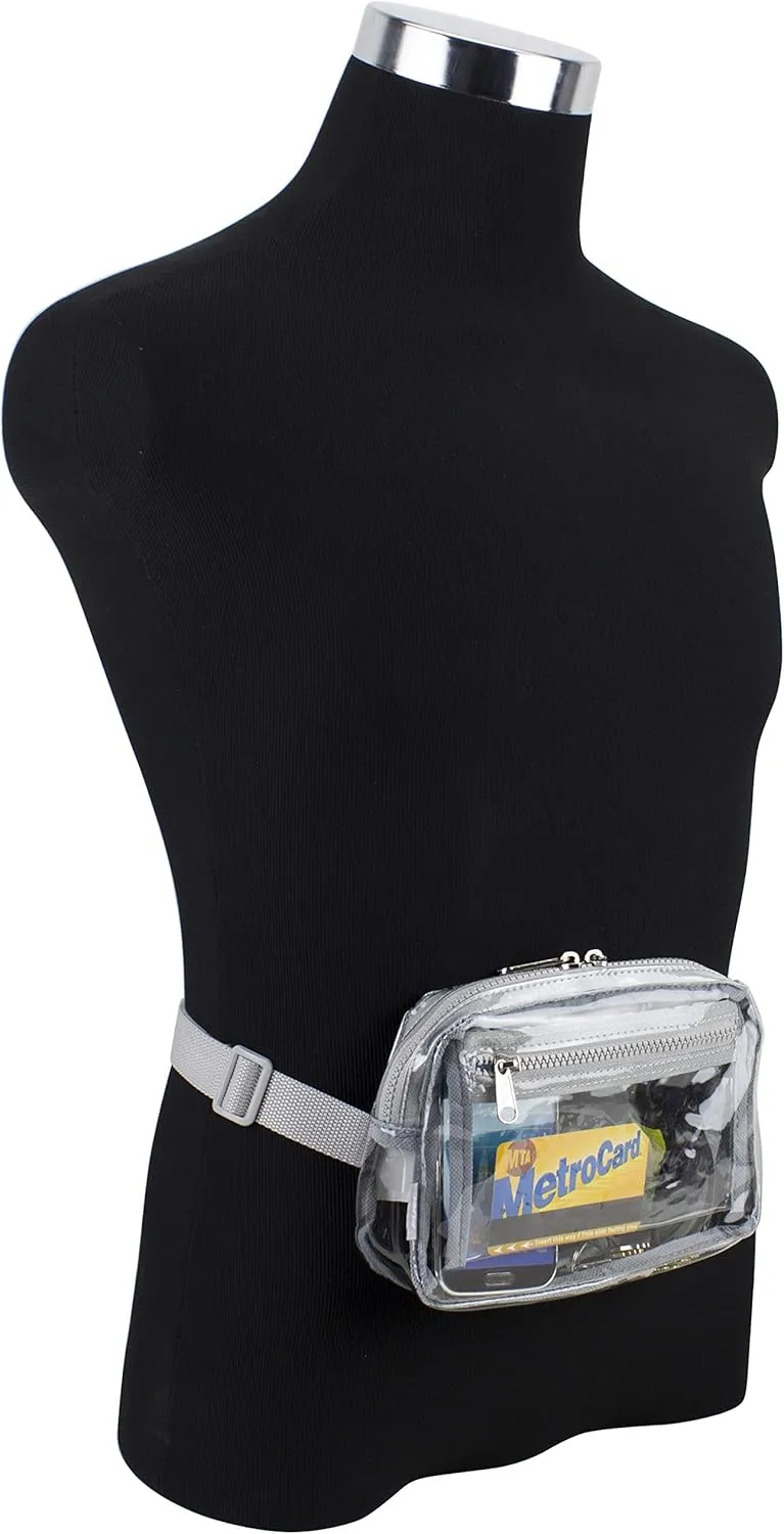 Fuel Transparent Clear Fanny Pack, Stadium Security Approved Adjustable Waist Belt Bag for Running, Hiking, Biking, Travel, Sports, Soft Silver Gray
