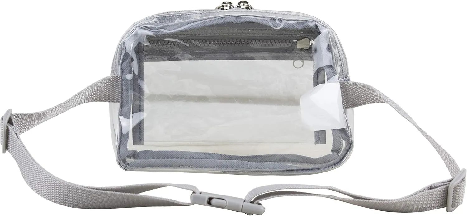 Fuel Transparent Clear Fanny Pack, Stadium Security Approved Adjustable Waist Belt Bag for Running, Hiking, Biking, Travel, Sports, Soft Silver Gray