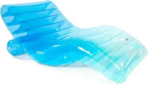 FUNBOY Giant Inflatable Luxury Tri-Color Blue Chaise Lounger, Chair Pool Float for Adults, Transparent Blue Material, Perfect for a Summer Pool Party