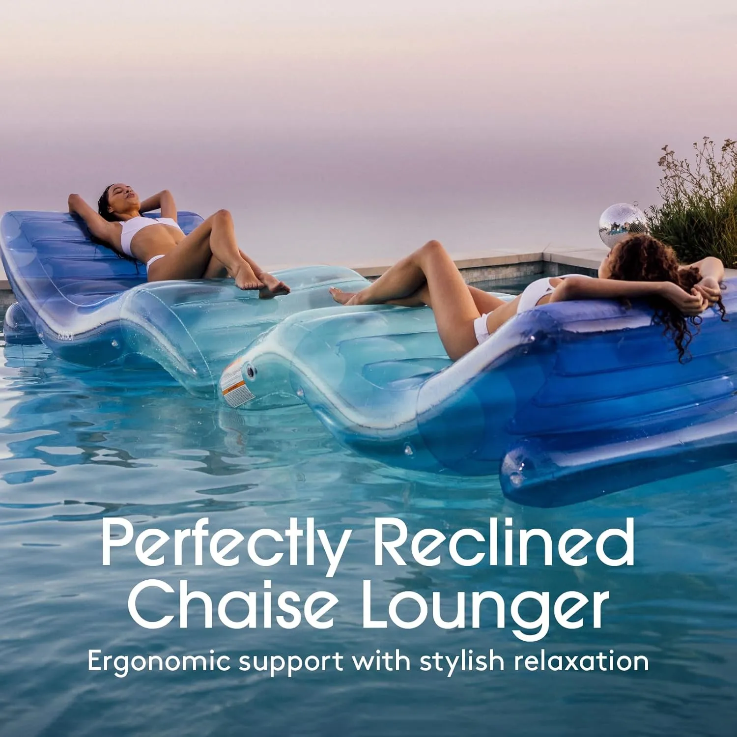 FUNBOY Giant Inflatable Luxury Tri-Color Blue Chaise Lounger, Chair Pool Float for Adults, Transparent Blue Material, Perfect for a Summer Pool Party