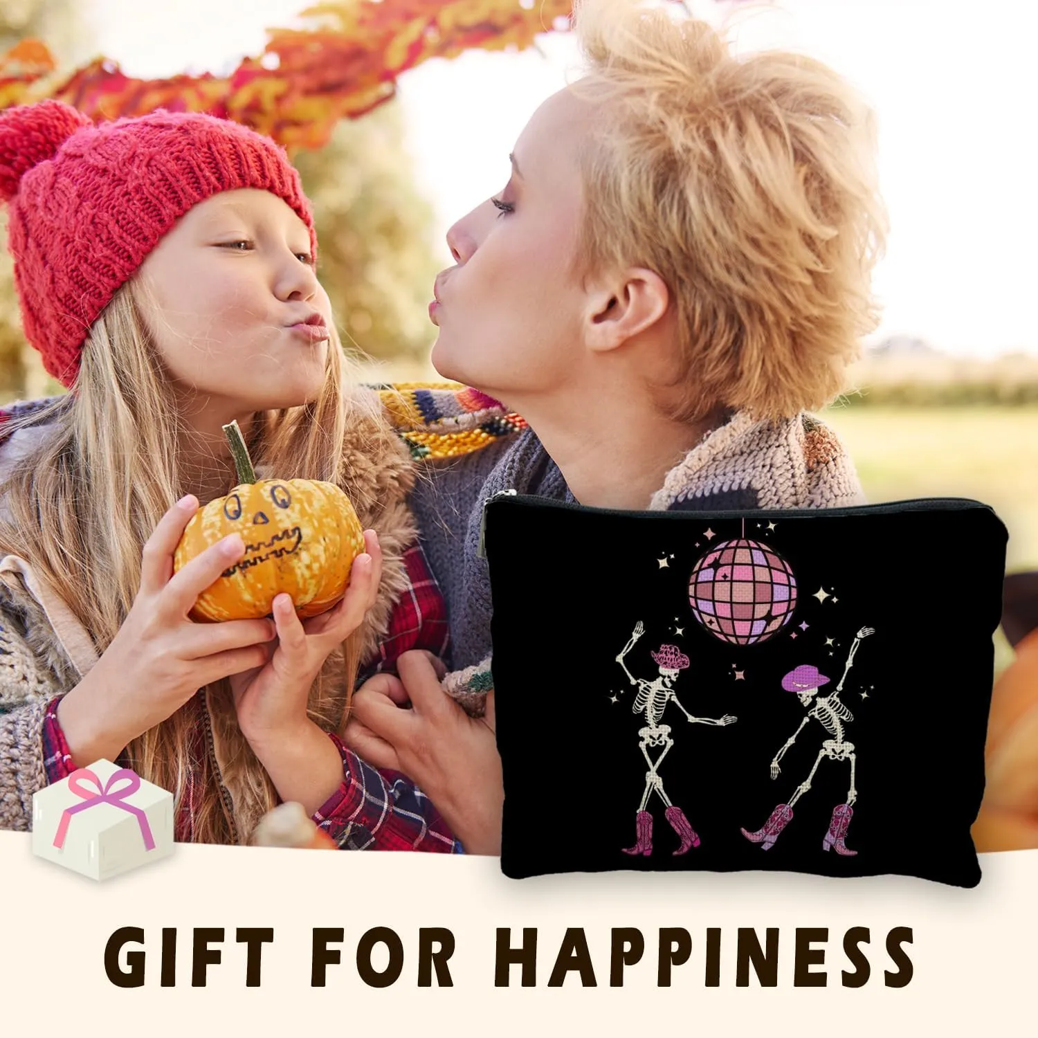 Funny Disco Dancing Skeleton Makeup Bag, Goth Gothic Skull Cosmetic for Women, Halloween Gifts, Dark Academia Makeup Pouch, Horror Bag