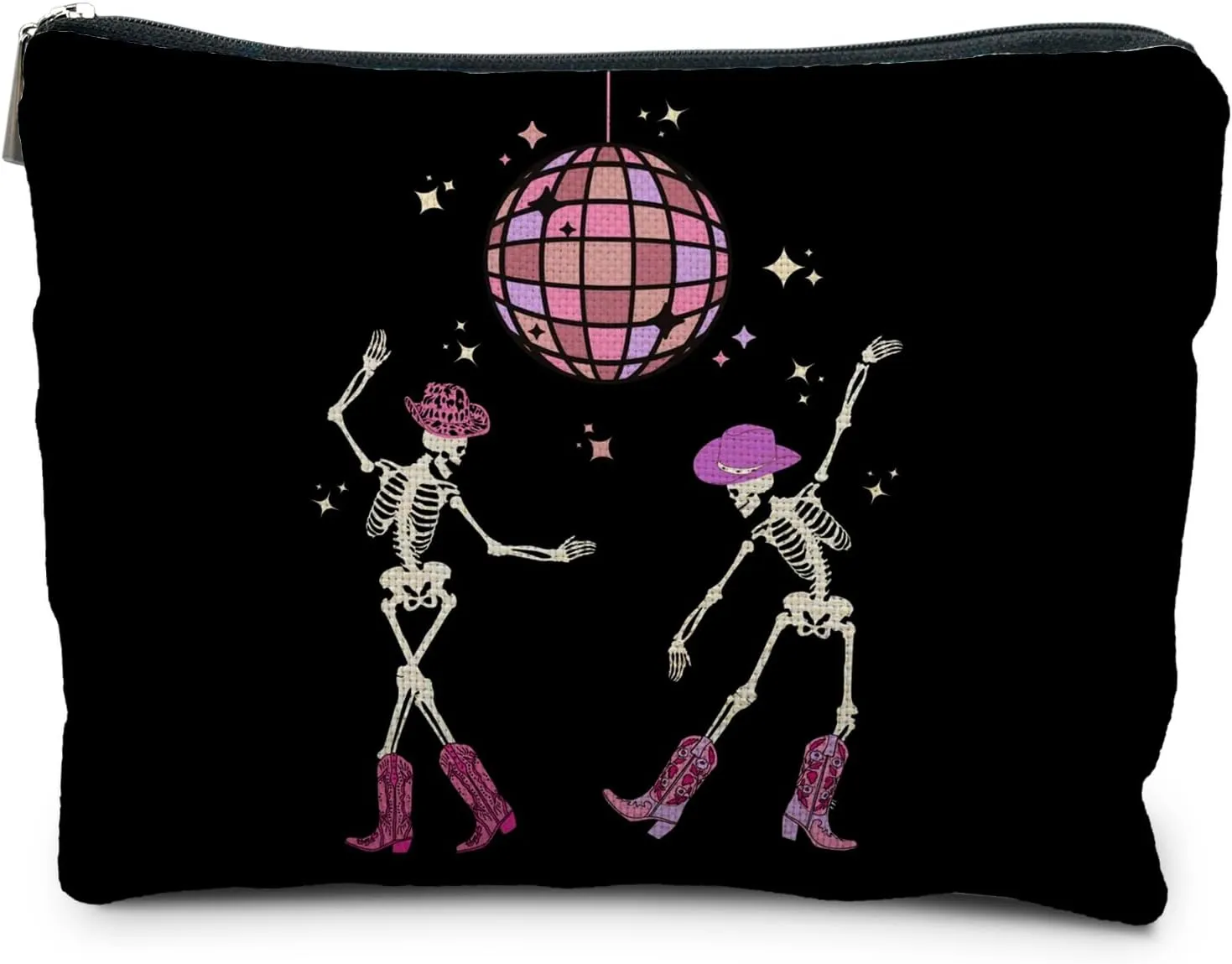 Funny Disco Dancing Skeleton Makeup Bag, Goth Gothic Skull Cosmetic for Women, Halloween Gifts, Dark Academia Makeup Pouch, Horror Bag